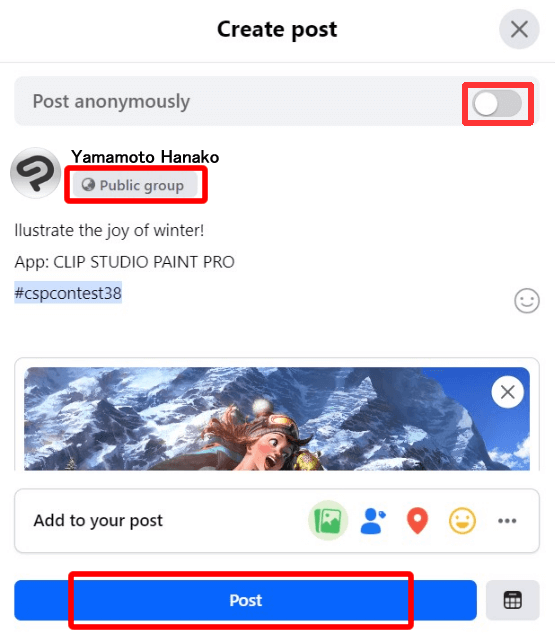Example of Facebook entry