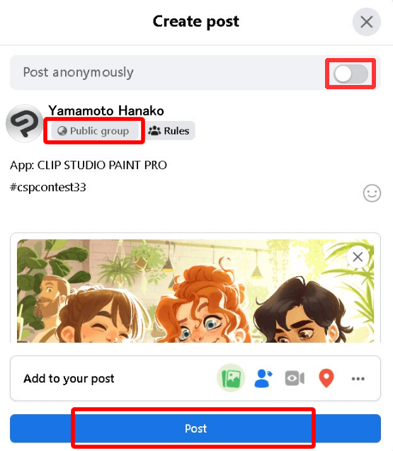 Example of Facebook entry