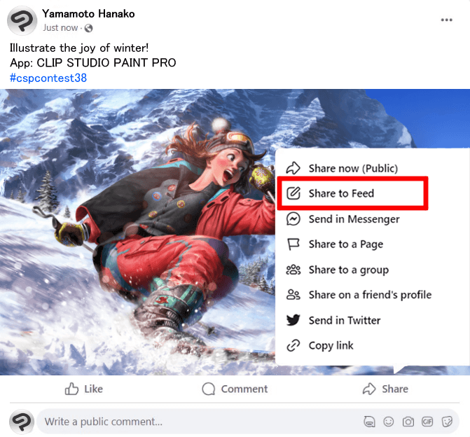 Example of Facebook entry